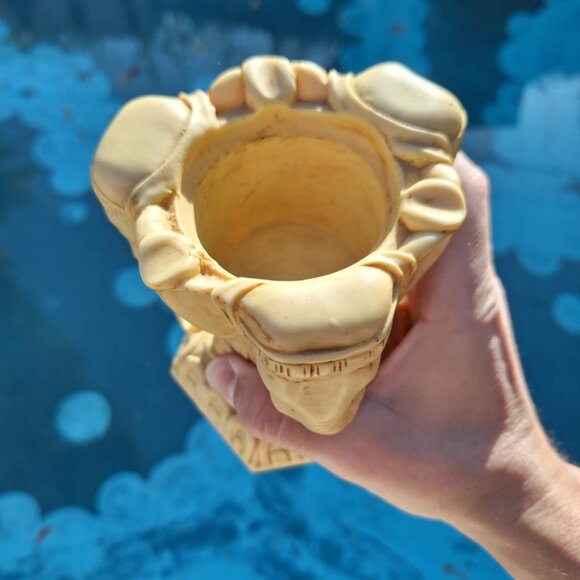 Interesting Vintage African Carved Stone Three Headed Elephant Candle Holder - Picture 7 of 8